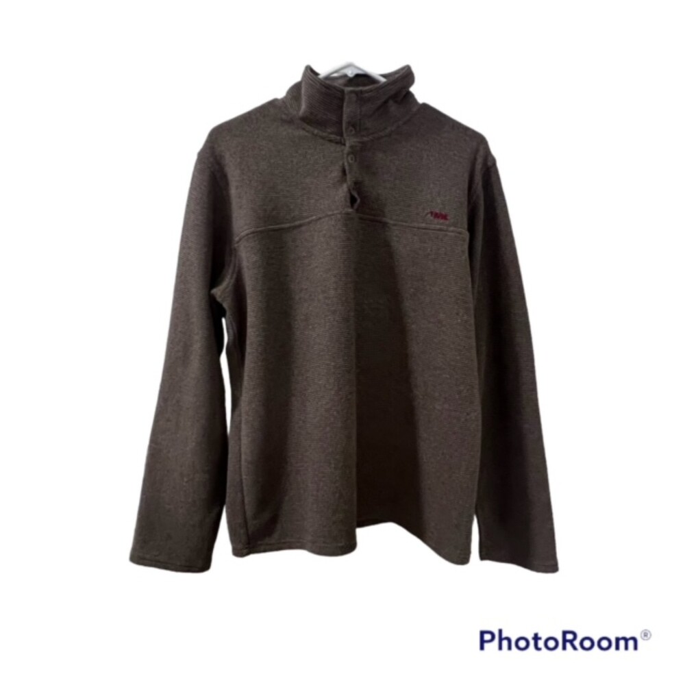 Mountain Khakis Brown Snap Mock Neck Fleece Pop Top Pullover Sweater Size Medium